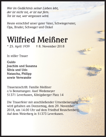 Anzeige von Wilfried Meißner von Kölner Stadt-Anzeiger / Kölnische Rundschau / Express