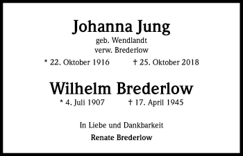 Anzeige von Wilhelm Brederlow von Kölner Stadt-Anzeiger / Kölnische Rundschau / Express