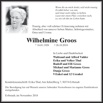 Anzeige von Wilhelmine Groos von  Werbepost 