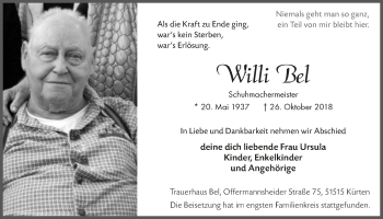 Anzeige von Willi Bel von  Bergisches Handelsblatt 