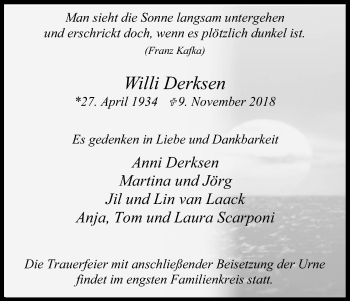 Anzeige von Willi Derksen von Kölner Stadt-Anzeiger / Kölnische Rundschau / Express