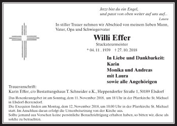 Anzeige von Willi Effer von  Werbepost 