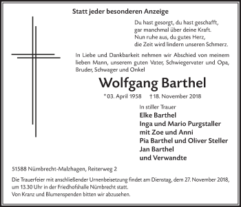 Anzeige von Wolfgang Barthel von  Lokalanzeiger 