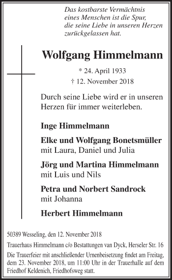 Anzeige von Wolfgang Himmelmann von  Schlossbote/Werbekurier 