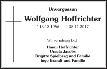 Anzeige von Wolfgang Hoffrichter von  Bergisches Handelsblatt 