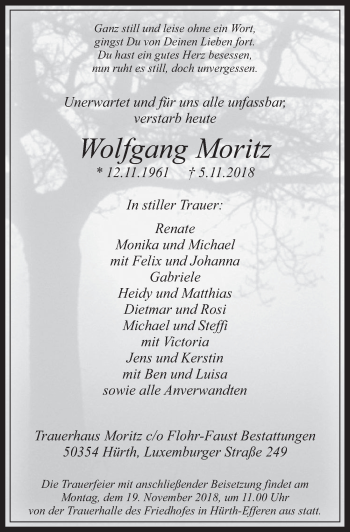 Anzeige von Wolfgang Moritz von  Wochenende 