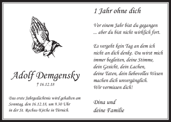 Anzeige von Adolf Demgensky von  Werbepost 