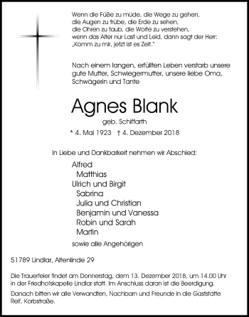 Anzeige von Agnes Blank von Kölner Stadt-Anzeiger / Kölnische Rundschau / Express