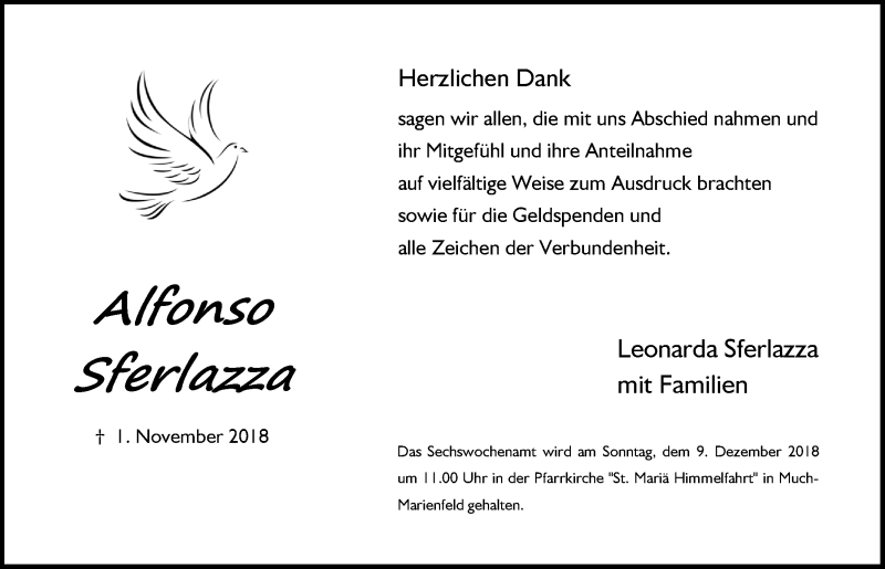  Traueranzeige für Alfonso Sferlazza vom 05.12.2018 aus  Anzeigen Echo  Lokalanzeiger 