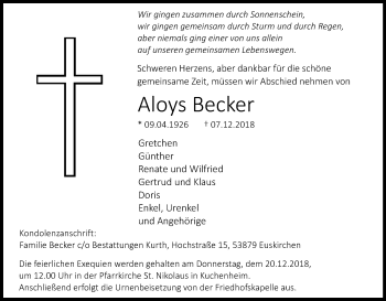 Anzeige von Aloys Becker von Kölner Stadt-Anzeiger / Kölnische Rundschau / Express
