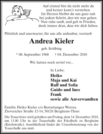 Anzeige von Andrea Kieler von  Sonntags-Post 