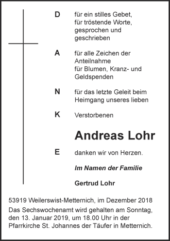 Anzeige von Andreas Lohr von  Blickpunkt Euskirchen 