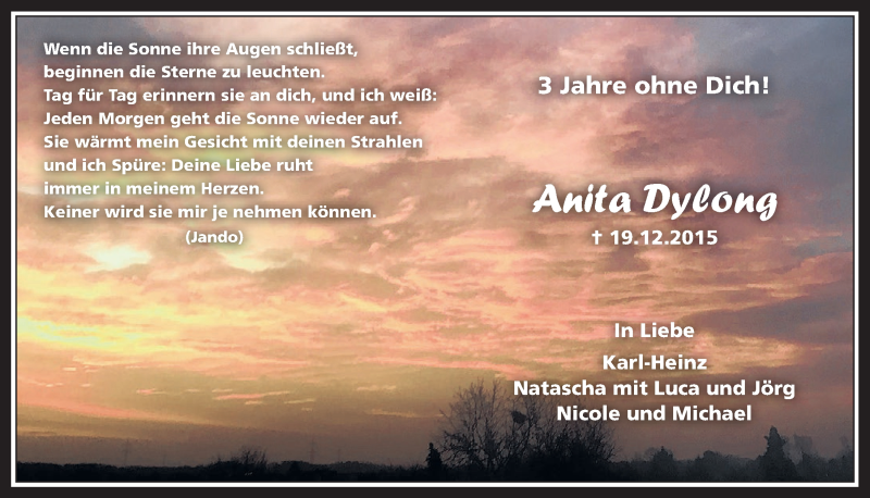  Traueranzeige für Anita Dylong vom 19.12.2018 aus  Werbepost 