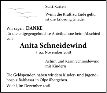 Anzeige von Anita Schneidewind von  Anzeigen Echo 
