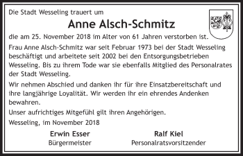 Anzeige von Anne Alsch-Schmitz von  Schlossbote/Werbekurier 