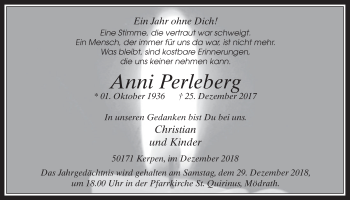Anzeige von Anni Perleberg von  Werbepost 
