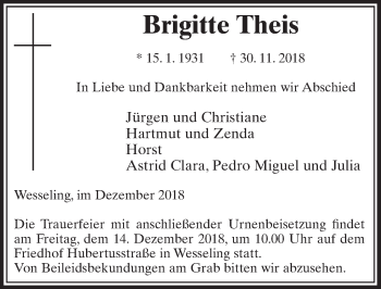 Anzeige von Brigitte Theis von  Schlossbote/Werbekurier 