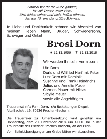 Anzeige von Brosi Dorn von  Wochenende 