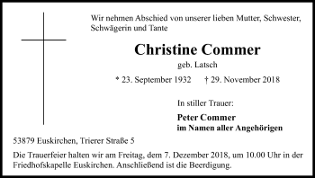 Anzeige von Christine Commer von Kölner Stadt-Anzeiger / Kölnische Rundschau / Express