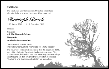 Anzeige von Christoph Busch von Kölner Stadt-Anzeiger / Kölnische Rundschau / Express