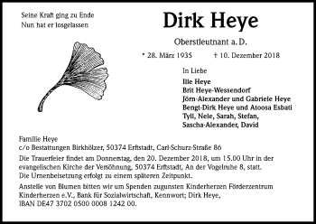Anzeige von Dirk Heye von Kölner Stadt-Anzeiger / Kölnische Rundschau / Express