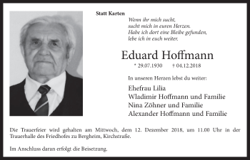 Anzeige von Eduard Hoffmann von  Sonntags-Post 
