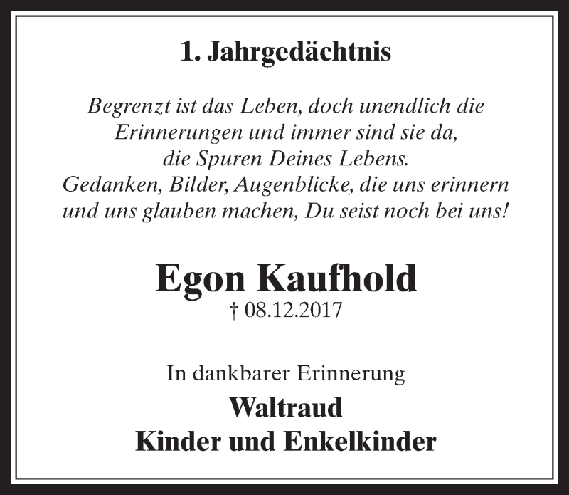  Traueranzeige für Egon Kaufhold vom 05.12.2018 aus  Werbepost 