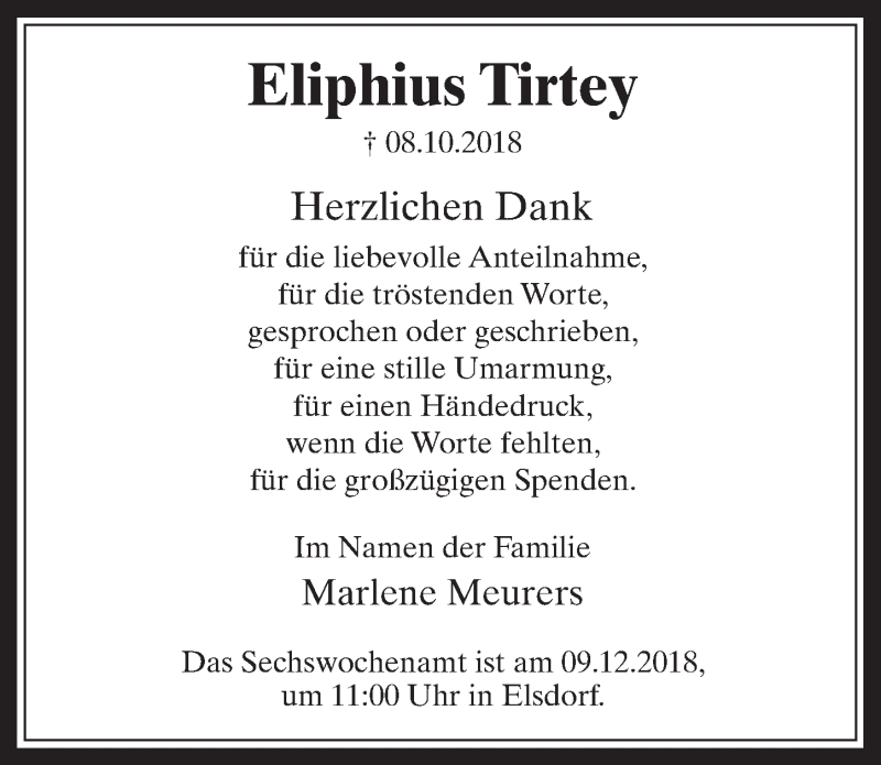  Traueranzeige für Eliphius Tirtey vom 05.12.2018 aus  Werbepost 