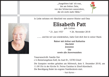 Anzeige von Elisabeth Patt von Kölner Stadt-Anzeiger / Kölnische Rundschau / Express