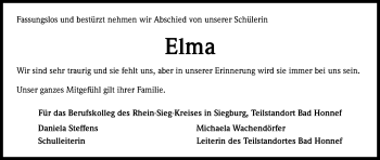 Anzeige von Elma  von Kölner Stadt-Anzeiger / Kölnische Rundschau / Express