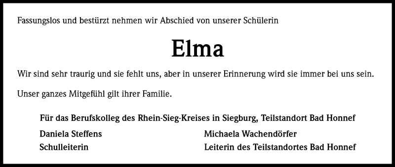  Traueranzeige für Elma  vom 08.12.2018 aus Kölner Stadt-Anzeiger / Kölnische Rundschau / Express