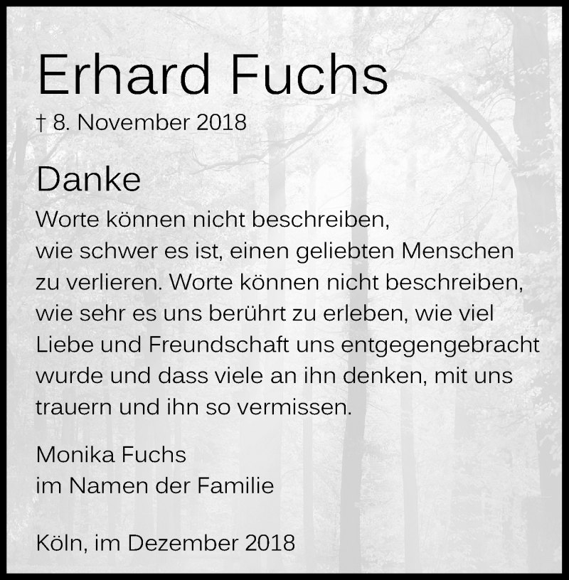  Traueranzeige für Erhard Fuchs vom 08.12.2018 aus Kölner Stadt-Anzeiger / Kölnische Rundschau / Express