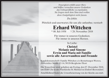 Anzeige von Erhard Wittchen von  Werbepost 