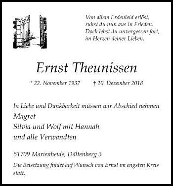 Anzeige von Ernst Theunissen von Kölner Stadt-Anzeiger / Kölnische Rundschau / Express