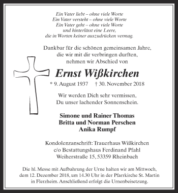Anzeige von Ernst Wißkirchen von  Schaufenster/Blickpunkt 