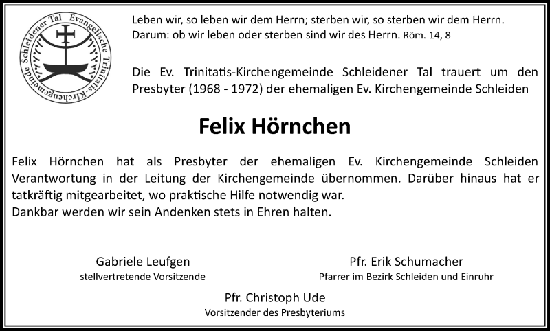  Traueranzeige für Felix Hörnchen vom 22.12.2018 aus Kölner Stadt-Anzeiger / Kölnische Rundschau / Express