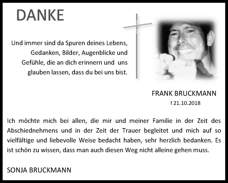  Traueranzeige für Frank Bruckmann vom 08.12.2018 aus Kölner Stadt-Anzeiger / Kölnische Rundschau / Express