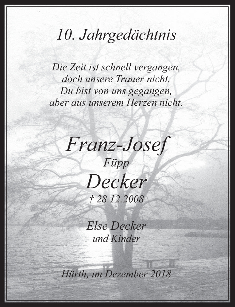  Traueranzeige für Franz-Josef Decker vom 19.12.2018 aus  Wochenende 