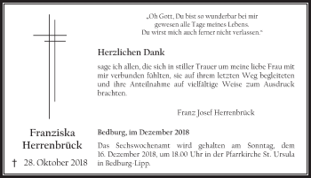 Anzeige von Franziska Herrenbrück von  Werbepost 