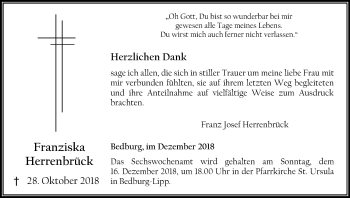 Anzeige von Franziska Herrenbrück von Kölner Stadt-Anzeiger / Kölnische Rundschau / Express