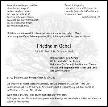 Anzeige von Friedhelm Ochel von Kölner Stadt-Anzeiger / Kölnische Rundschau / Express