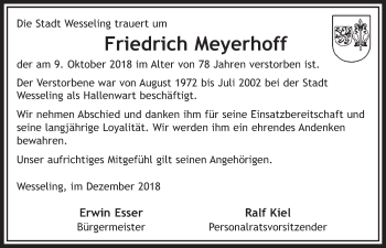 Anzeige von Friedrich Meyerhoff von  Schlossbote/Werbekurier 