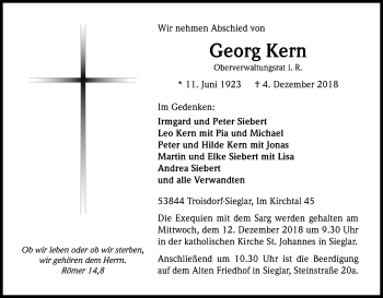 Anzeige von Georg Kern von Kölner Stadt-Anzeiger / Kölnische Rundschau / Express