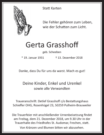 Anzeige von Gerta Grasshoff von  Wochenende 