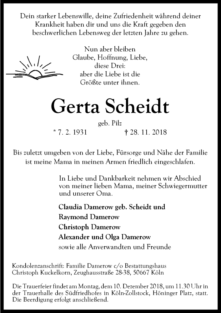  Traueranzeige für Gerta Scheidt vom 05.12.2018 aus  Wochenende 