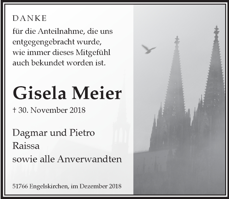  Traueranzeige für Gisela Meier vom 12.12.2018 aus  Anzeigen Echo 