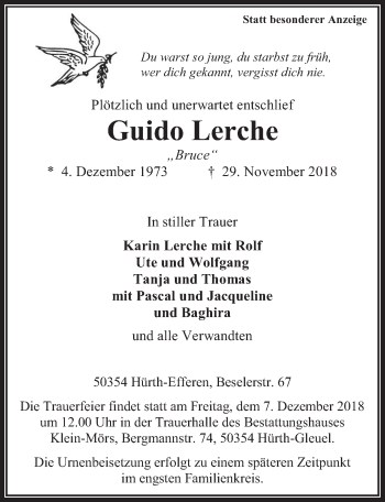 Anzeige von Guido Lerche von  Wochenende 