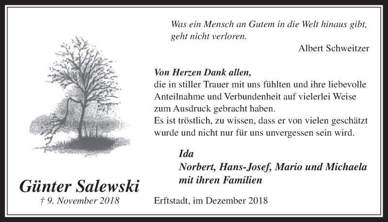  Traueranzeige für Günter Salewski vom 12.12.2018 aus  Werbepost 