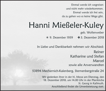 Anzeige von Hanni Mießeler-Kuley von  Blickpunkt Euskirchen 