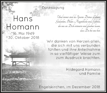 Anzeige von Hans Homann von  Anzeigen Echo 